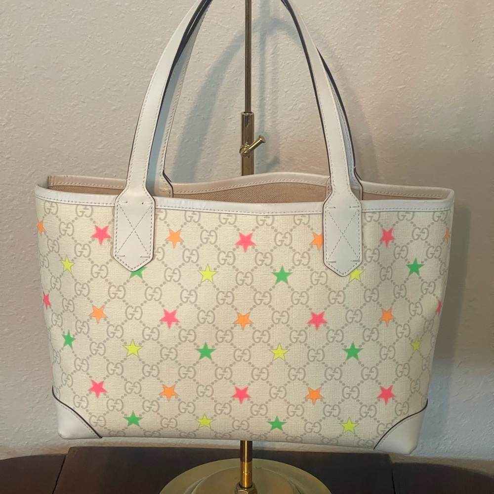 Gucci White Tote with Multicolor Stars - Picture 10 of 12
